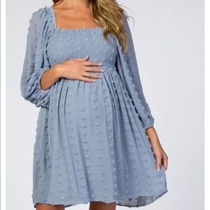 COPY - Pink Blush Maternity Textured Dot Smocked Square Neck Chiffon Maternity …